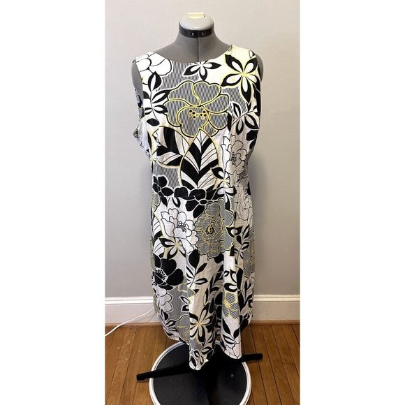 Vintage Ashley Stewart Plus Size 16 brown Beige Yellow Floral Retro Midi Dress - Picture 2 of 11